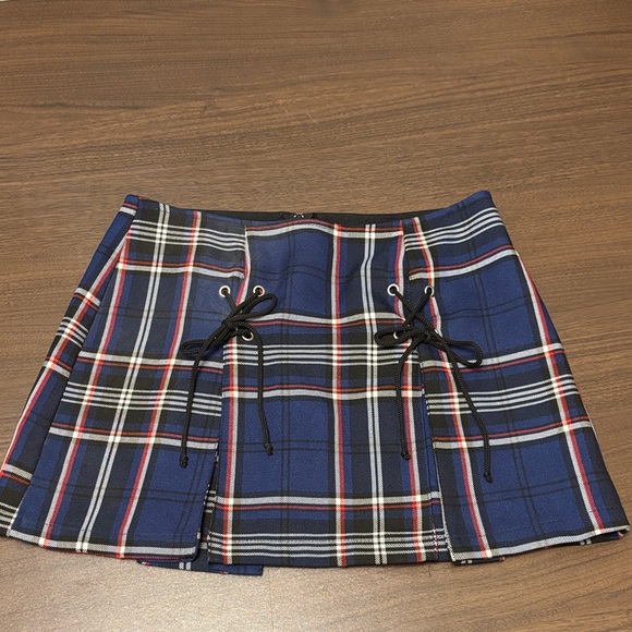 Lip Service Navy Plaid Skater Skirt with Lace-Up